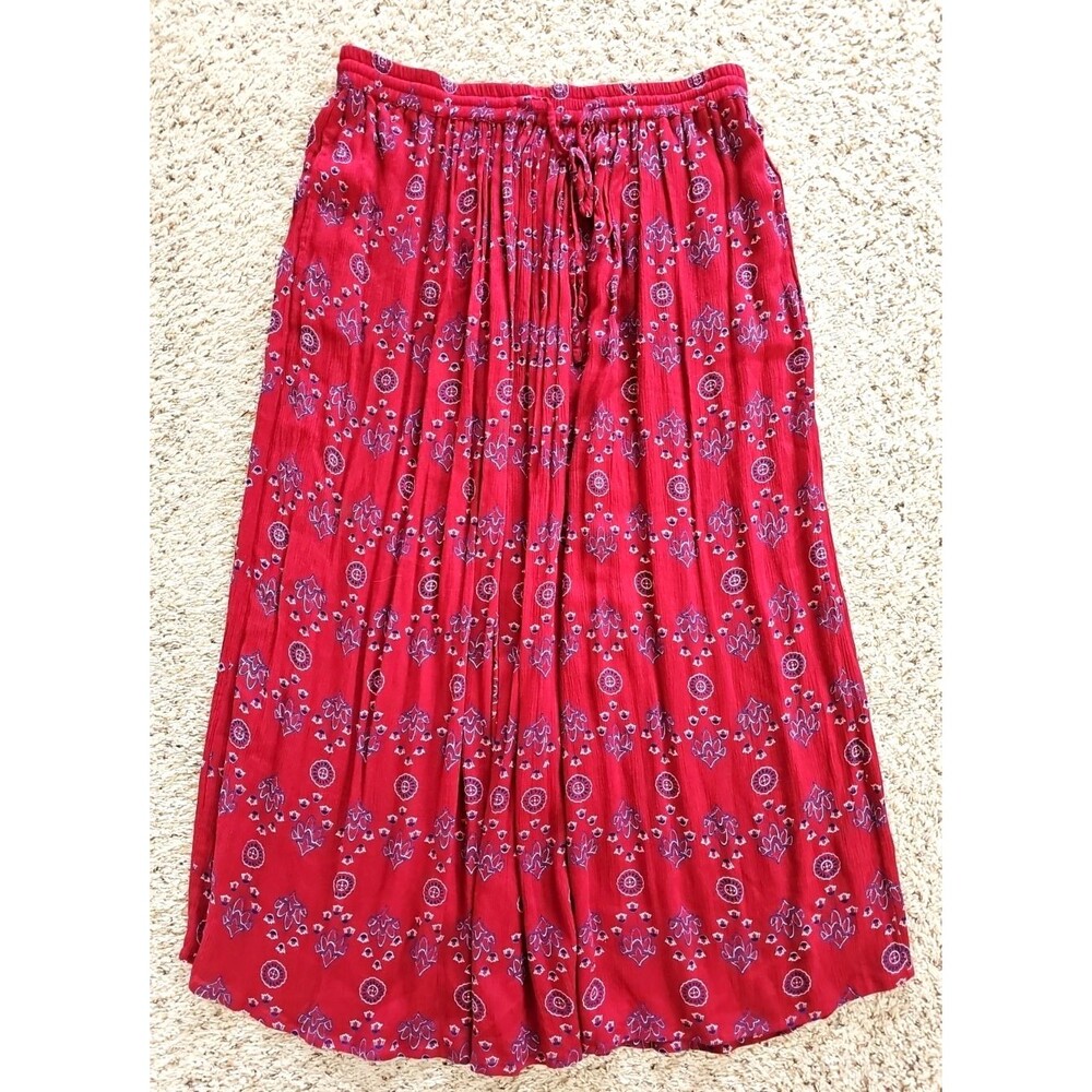 Cabelas Womens Boho Crinkle Maxi Skirt Medium Red Sheer Layer Hippie Festival